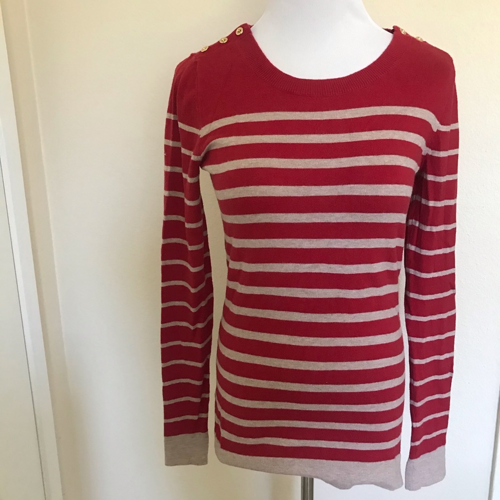 Banana Republic Red/Beige Striped Blouse Top